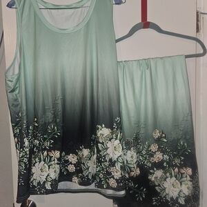 Mint Green Ombre Floral Tank & Skirt Set